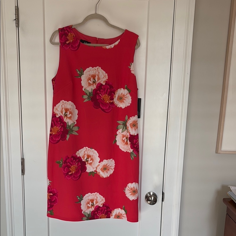Floral Sleeveless Dress - Bright Coral with Magenta and Pink Peonies